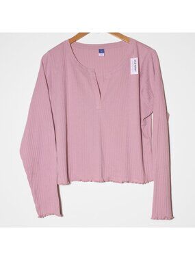 Old Navy Women's Long Sleeve Ribbed Pajama Top Lettuce Hem Light Pink Size L